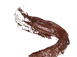 Chocolate splash isolated on white background. 3d rendering - illustration.