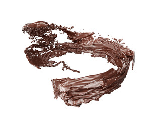 Chocolate splash isolated on white background. 3d rendering - illustration.