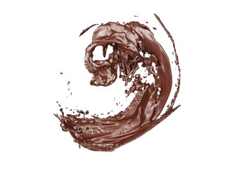 Chocolate splash isolated on white background. 3d rendering - illustration.