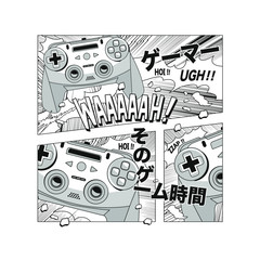 Mangas illustration with gamepad vectors
