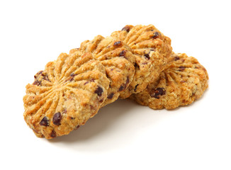 Cookies made of whole grain cereals on a white background 