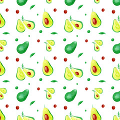 watercolor seamless pattern with avocado fruit