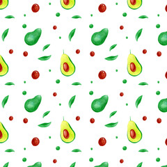 watercolor seamless pattern with avocado fruit