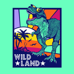 Wild land with dinosaur illustration