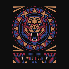 stained glass window with tiger illustration, tee shirt graphics, vectors