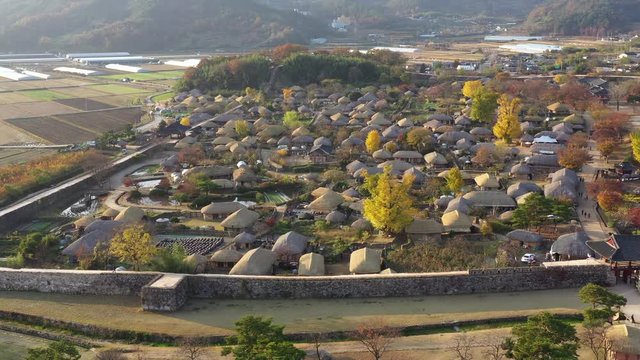 Aerial view of traditional korean village and historic fortress Naganeupsong, South Korea