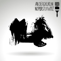Naklejka premium Black brush stroke and texture. Grunge vector abstract hand - painted element. Underline and border design.