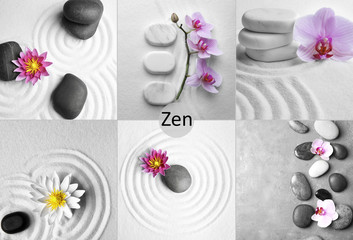 Collage with beautiful photos of stones. Zen and harmony