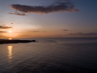 Naklejka na ściany i meble Aerial drone photo Cullen beach Scotland at sunset