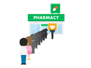 マスクを買うための行列のイラスト