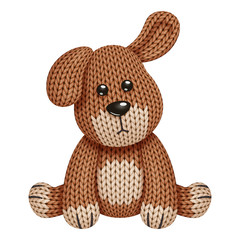 Illustration of a funny knitted dog toy. On white background