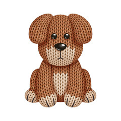 Illustration of a funny knitted dog toy. On white background