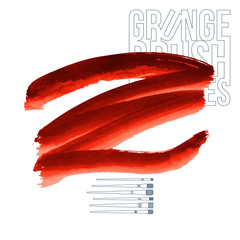 Red brush stroke and texture. Grunge vector abstract hand - painted element. Underline and border design.