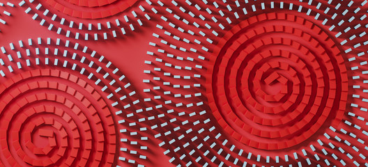 Abstract background for Asian flu outbreak and corona-viruses influenza concept. Red circle falling dominoes effect of financial and health crisis. 3d rendering illustration.