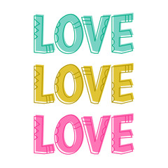 Modern typography template with words love . Vector illustration with hand written lettering isolated on a white background.