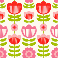 Seamless vector pattern with scandinavian style flowers. © Julia