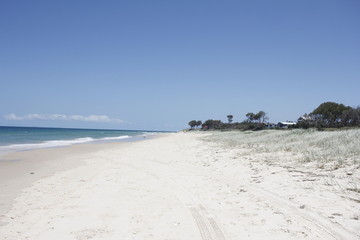 Tropical beach turquoise water in summer day. Bribie island. Australia 