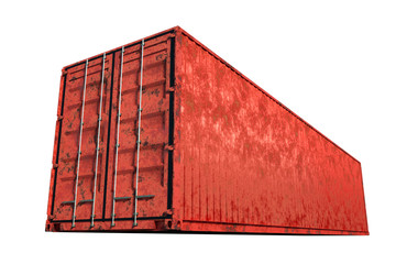 Red sea container isolated on white background. Logistics concept, fast delivery. 3D rendering, 3D visualization, 3D illustration.