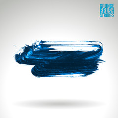 Blue brush stroke and texture. Grunge vector abstract hand - painted element. Underline and border design.
