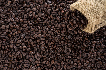 coffee beans on burlap background