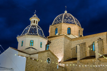 Church in the village of Altea, Spain, night view