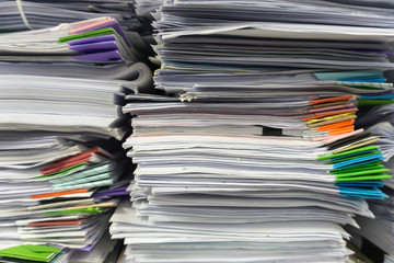 Close up stack of document at office.