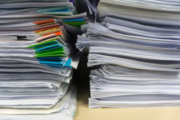 Close up stack of document at office.