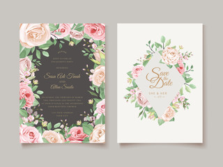 wedding invitation template with floral wreath