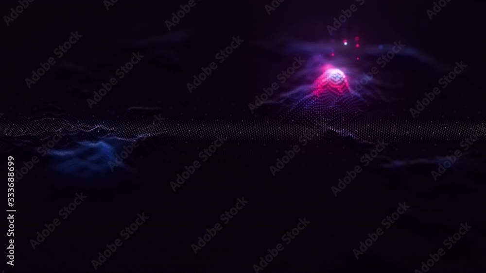 Poster 3d technological hologram, science hud interface element. abstract waving surface from many glowing 