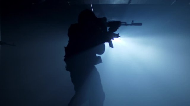 special forces with weapons and sniper sights silhouettes