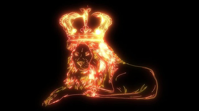 digital animation of a lion with crown that lighting up on neon style