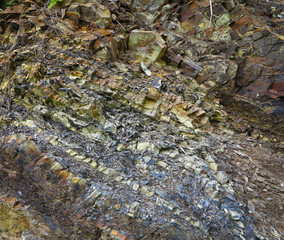  volcanic rock in mountains with layers     