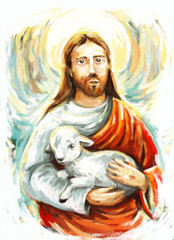 calm jesus messiah with the lamb and resurrection with nature background - illustration © honeyflavour