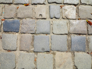  wall made of natural stone of different rocks 