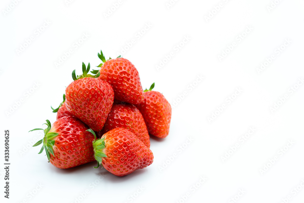 Wall mural fresh strawberries on white background