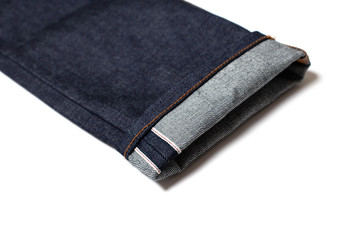 Isolated selvedge jeans on white background