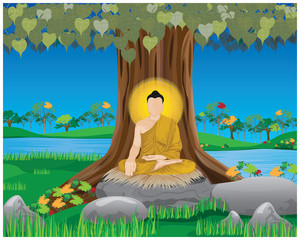 Obraz na płótnie Canvas the buddha meditation under the tree vector design