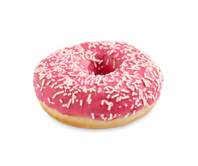 Sweet delicious glazed donut on white background