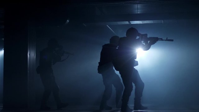 special forces with weapons and sniper sights silhouettes