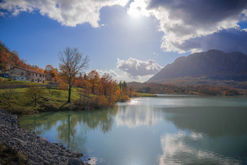 Beautiful landscape with castel san vincenzo lake in Molise, Italy