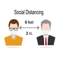 Social distancing illustration, keep distance for infection risk and disease prevention measures.