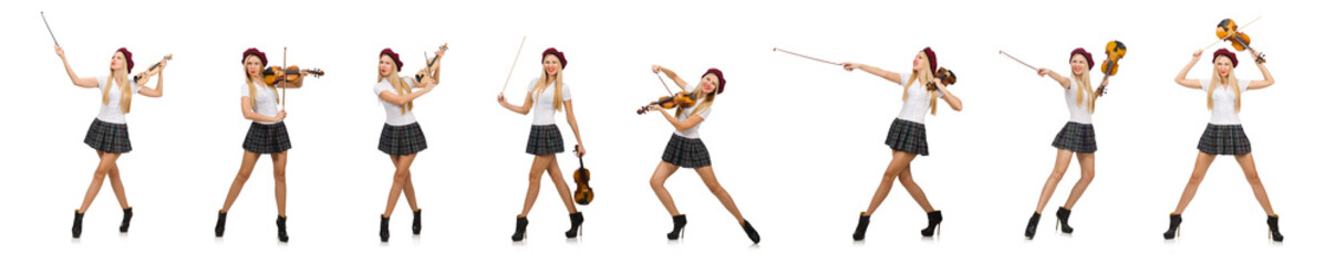 Fototapeta premium Woman playing violin isolated on white