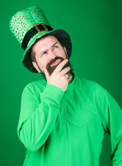 St patricks day holiday known for parades shamrocks and all things Irish. Man bearded hipster wear...