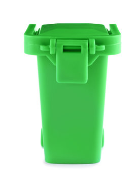 Mini green recycling bin isolated on white