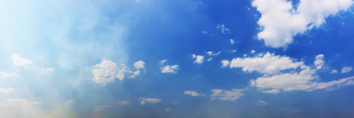 Panorama sky with cloud on a sunny day. Beautiful cirrus cloud. Panoramic image.