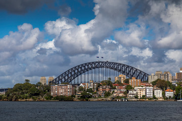 The Harbour Bridge in Sydney, New South Wales, Australia during a cloudy but warm day in summer.