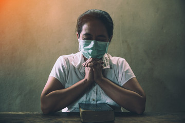 Chinese woman wearing mask for protect pm2.5 and Covid-19.