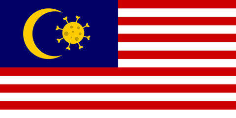 Malaysia flag with Covid-19 coronavirus icon