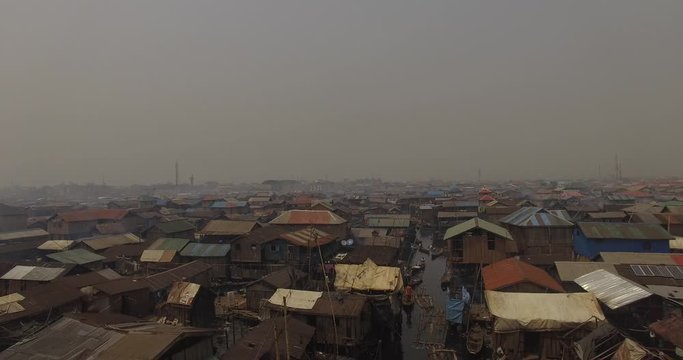 Aerial view of an African slum island 