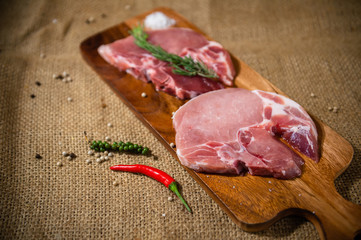 Raw pork steaks